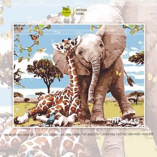 Tranh tô màu số hóa Madoca có khung 40x50cm Voi và Hươu T149