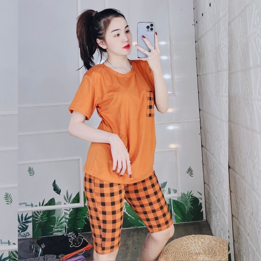 Đồ ngủ nữ trung niên quần lửng ngố Đồ bộ nữ đồ mặc nhà đẹp dễ thương bigsize thun cotton thể thao đồ bộ lửng ESHOP AD19