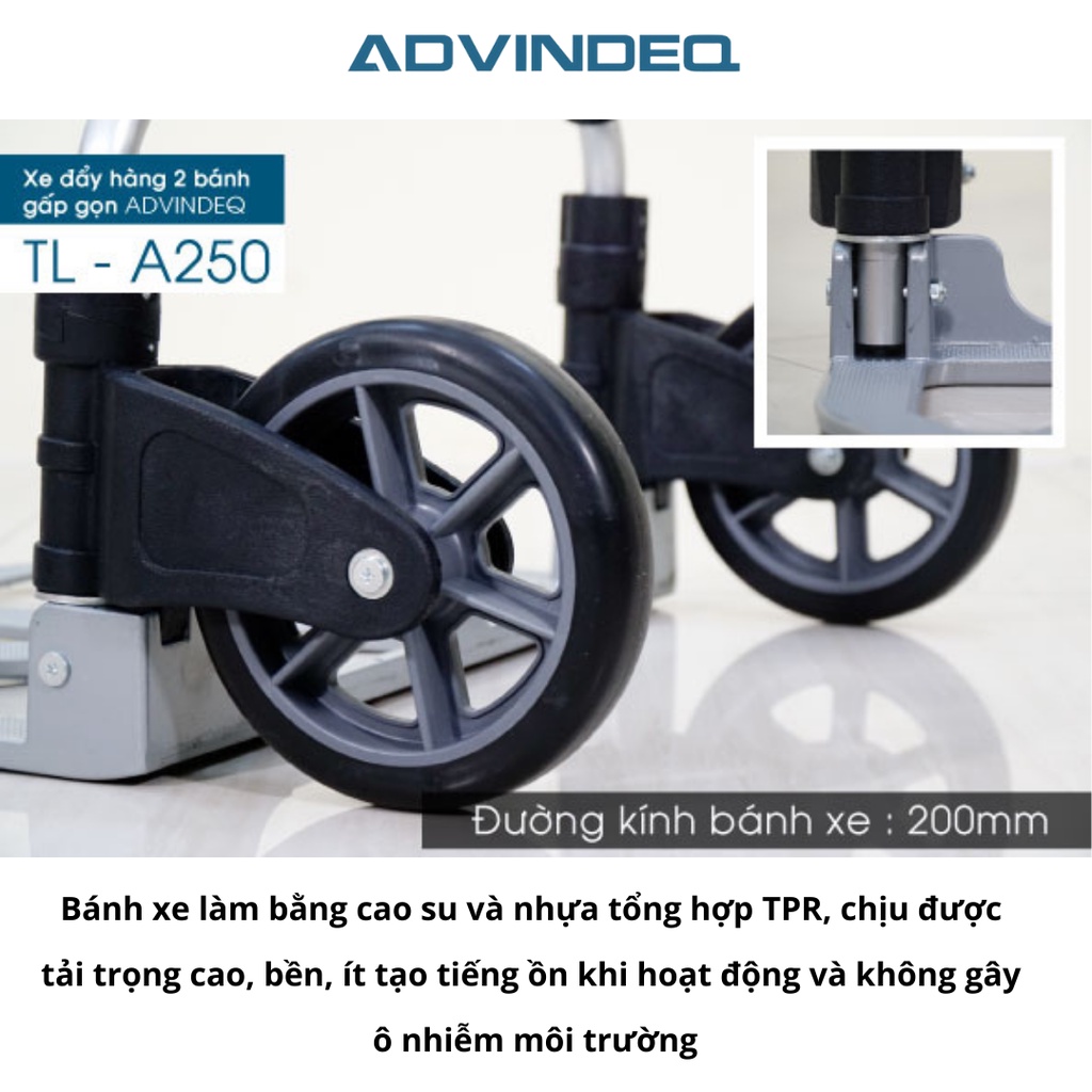 Xe đẩy hàng 2 bánh gấp gọn ADVINDEQ TL-A250, tải trọng lớn 250kg, bảo hành 12 tháng toàn quốc