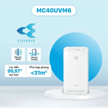 Máy lọc không khí Daikin MC40UVM6-7 - Hàng chính hãng, lọc được PM 2.5, phạm vi lọc hiệu quả 18-31m², công suất 7W-23W