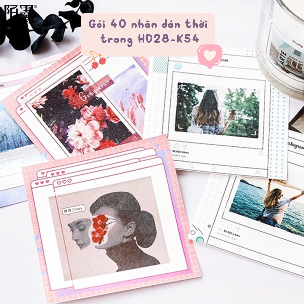 Sticker vintage set 40 miếng trang trí sổ laptop điện thoại DIY Crafts, Scrapbook, Journal, Diary, Planner HD28-K54.