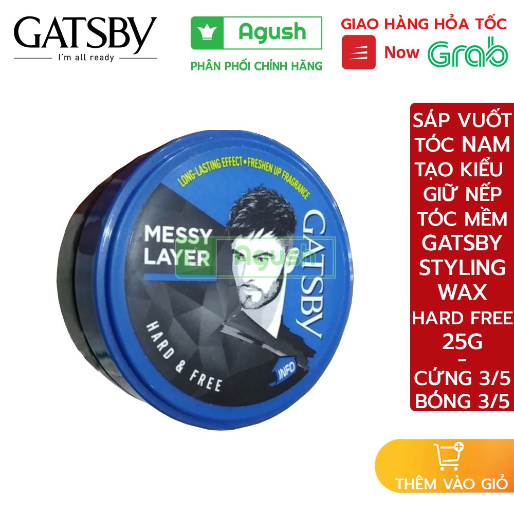 Sáp vuốt tóc nam nữ thơm tạo kiểu giữ nếp mềm chính hãng Gatsby Wax Hard Free lọ nhỏ mini 25G bóng mượt không bết giá rẻ