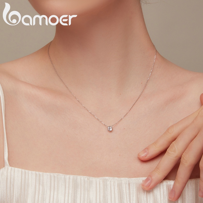 Vòng cổ BAMOER bạc 925 đính kim cương sang trọng thời trang cho nữ