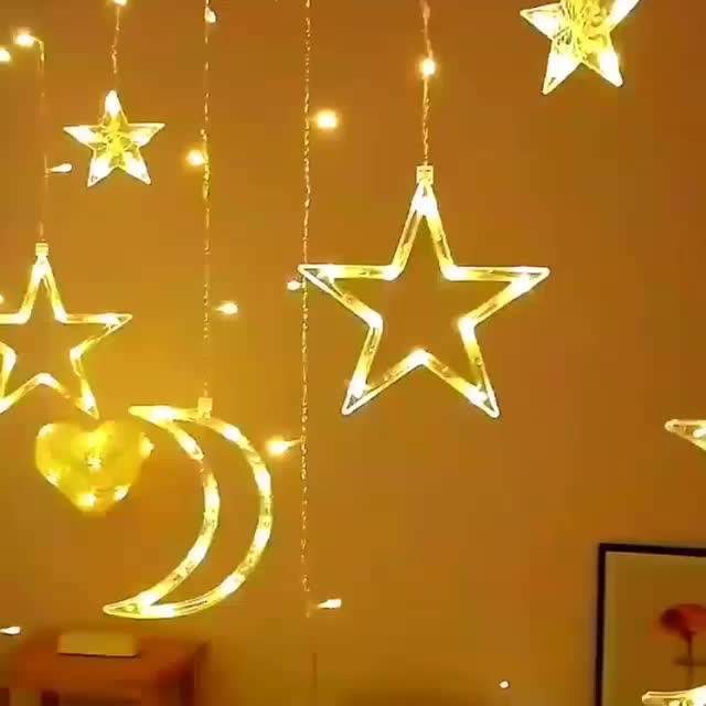 Dây đèn LED rèm trăng sao ngang dài 3m chống thấm nước trang trí ngoài ...