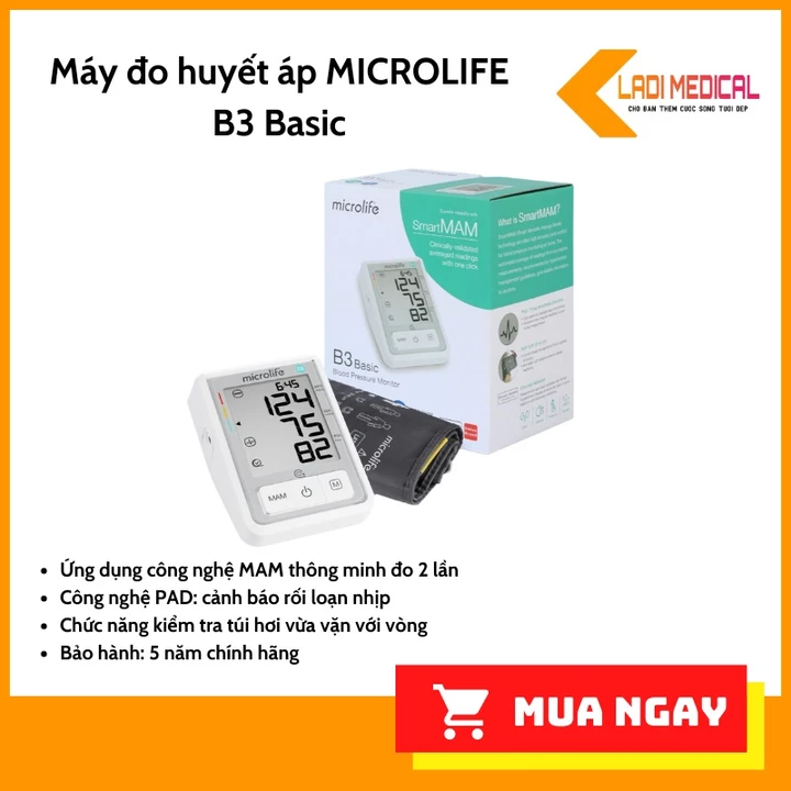 Máy đo huyết áp MICROLIFE B3 Basic công nghệ MAM thông minh đo 2 lần