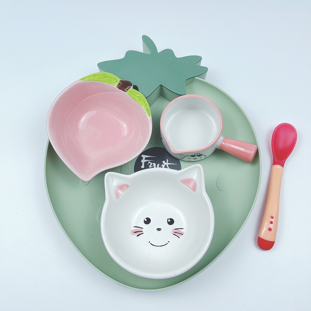 Bộ Bát Ăn Dặm Cho Bé Kèm Khay, Set Bát Ăn Dặm Combo Bát Ăn Dặm Cho Bé Tặng Kèm Dụng Cụ Ăn Dặm Thìa Báo Nóng
