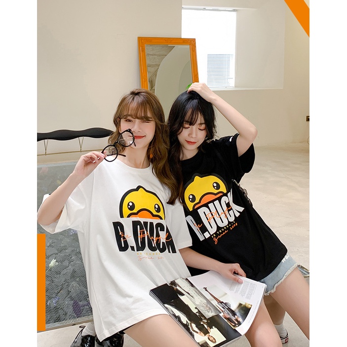Áo Thun Tay Lỡ Nữ HappyFamily Form Rộng Họa Tiết Vịt Đáng Yêu Be Duck Chất Cotton 100 Cao Cấp
