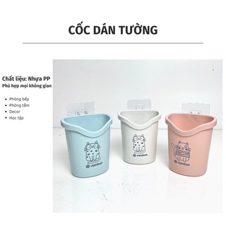 Cốc dán tường tiện ích Việt Nhật 6370, cốc để bàn chải kem đánh răng có lỗ thoát nước tiện lợi kèm miếng dán { H }