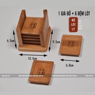 Bộ đế lót ly trà thủ công, được làm bằng tre tự nhiên, bao gồm 6 dĩa vuông, kích thước 6.8cm