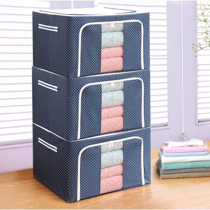 Ảnh COMBO 3 Túi Đựng Chăn Màn Khung Sắt Gấp Gọn 66 Lít Size 50*40*33cm Chọn Màu, Hộp Vải Đựng Đồ Đa Năng Khung Thép Khóa Kéo 1