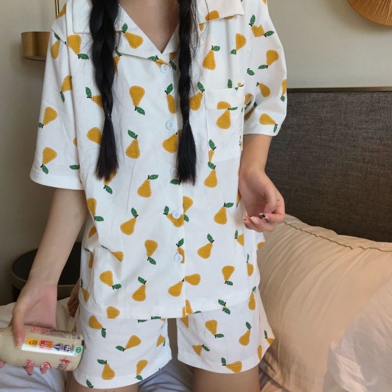 bo ngu nu caxa set pijama mac nha 2 mau xanh cam