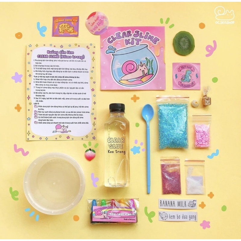 Bộ kit làm slime Ốc Sên - Basic slime - Butter slime- Clear slime - Đầy đủ dụng cụ