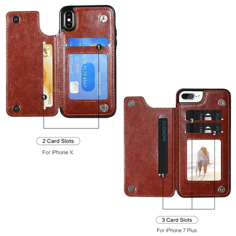 Bao da PU nắp gập có khe đựng thẻ/tiền kiêm giá đỡ cho iPhone 6 6S 7 8 Plus X 11 Pro Max