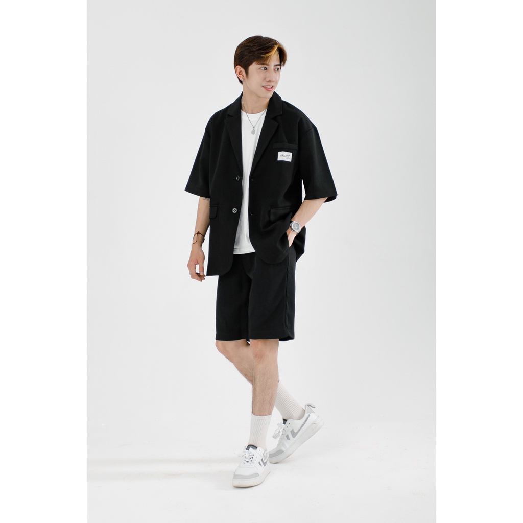 Áo Blazer Nam Tay Lỡ MANDO 2 Màu Xanh Đen Form Rộng Kiểu Dáng Thời Trang Hàn Quốc Basic AVH011