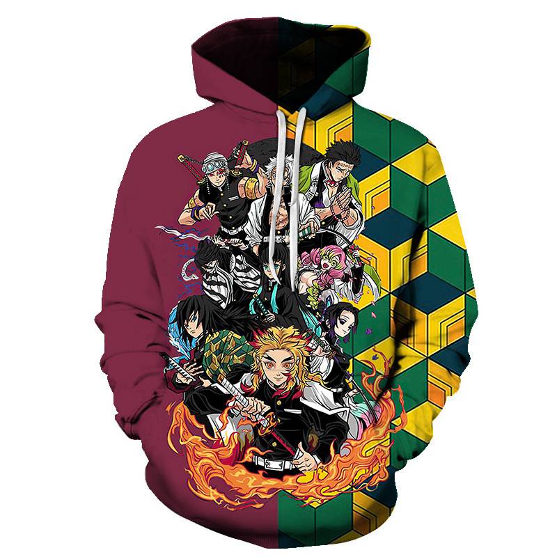 Siy7 Anime Demon Slayer Áo Hoodie dài tay Áo dáng rộng thường ngày Tanjirou Giyuu Kimetsu no Yaiba Áo Hoodie