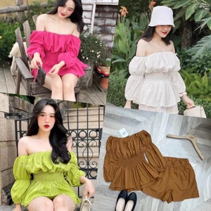Set Thô Áo Trễ Vai Bèo Chun Eo 4 Màu Siêu Xinh Có Ảnh Thật Kèm Video