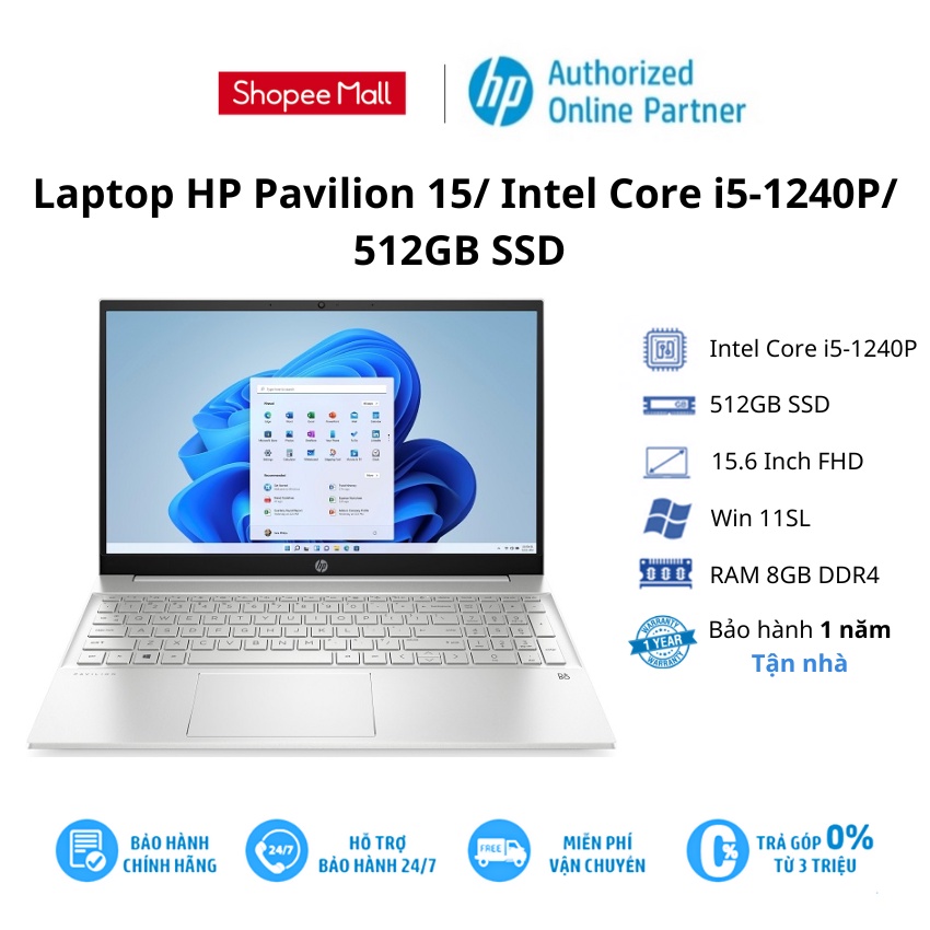 [Mã ELHP2TR5 giảm 12% đơn 18TR] Laptop HP Pavilion 15/ Intel Core i5-1240P/ RAM 8GB/Intel Iris Xe Graphics/ 512GB SS