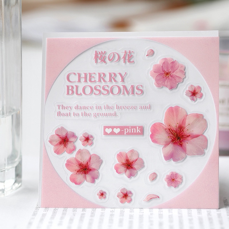 Sticker vintage trang trí sổ bullet journal scrapbook nhật kí album chống nước PVC HD60-K60 3 tấm dán hoa nghệ thuật.