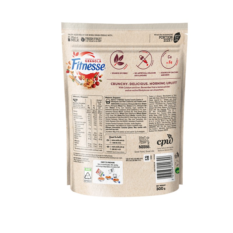 Ảnh Ngũ cốc ăn sáng Fitnesse Granola Nam Việt Quất & Hạt Bí Ngô (gói 300g) 4
