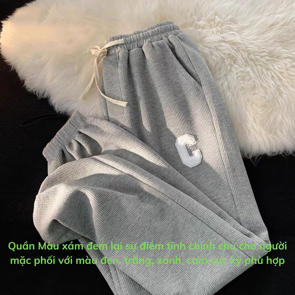 Quần Jogger Tổ ong Chữ C - Quần ống rộng bo gấu thể thao unisex dày dặn phong cách Ulzzang