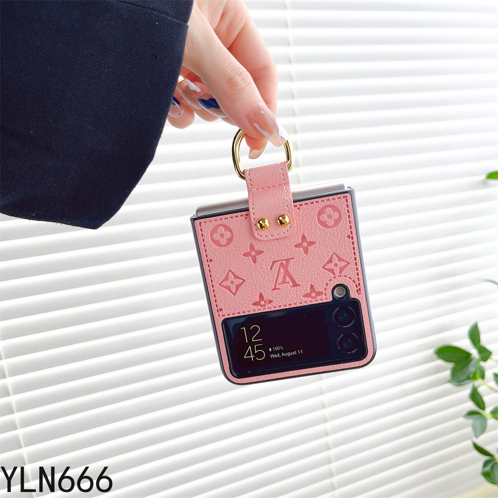 Da PU Vintage Bảo Vệ Mặt Sau Gấp Ốp lưng Cho Samsung Galaxy Z Flip 1 2 3 4 5 6 7 Phong Cách Xu Hướng Vỏ Cứng Mờ Sang Trọng Có Giá Đỡ Nhẫn Cho Z Flip7
