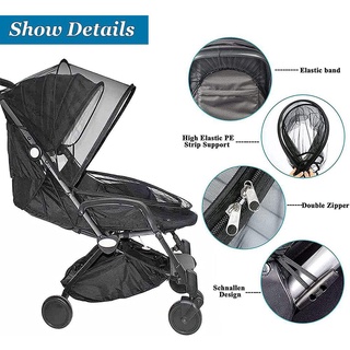 FEASTLY 1 Bé Chống Muỗi Xe Đẩy An Toàn Phụ Kiện Thoáng Khí Gấp Full Cover Xe Đẩy Chống Vi Trùng Lưới