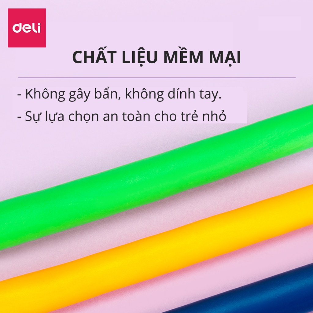 Bộ Đất Nặn Kháng Khuẩn 3D Deli Đất Sét Nặn 24 Màu Chất liệu an toàn cho trẻ nhỏ, màu sắc tươi sáng đa dạng, kèm khuôn
