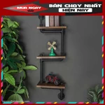 kệ treo tường gỗ 3 tầng kệ ống nước decor vintage bằng ống sắt độc lạ bền đẹp trang trí phòng khách sáng tạo — ảnh 1