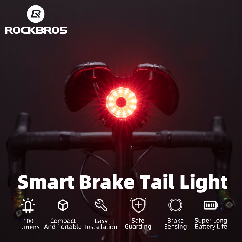 ROCKBROS Đèn Xe Đạp Đèn Thông Minh Cảm Biến Phanh Chống Nước USB Sạc Cảnh Báo Đi Xe Đạp Đèn Sau Phụ Kiện Xe Đạp