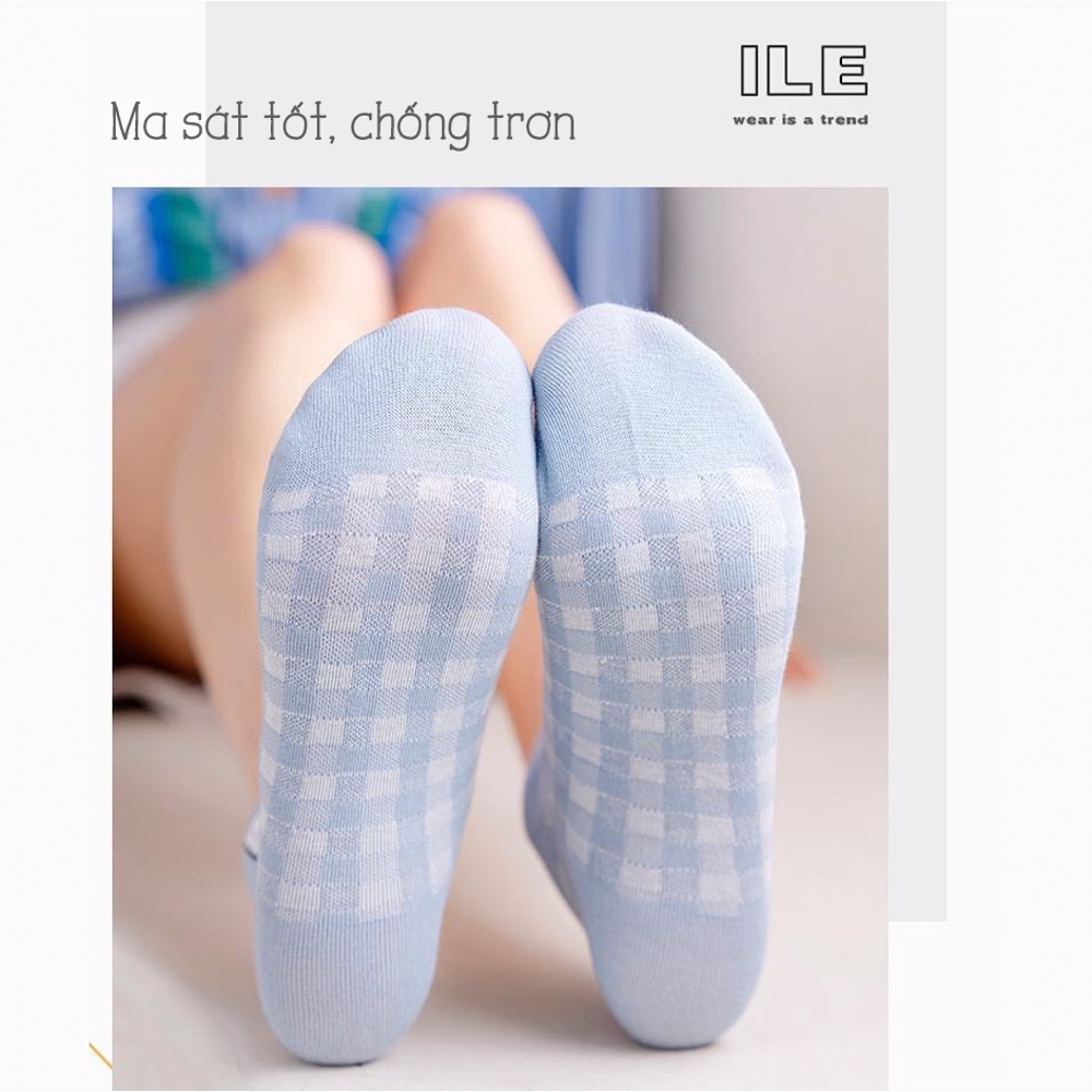 Tất nữ cổ ngắn vải cotton co giãn tốt chống hôi chân họa tiết dễ thương set 5 đôi màu trắng xanh - Ekiu Shop