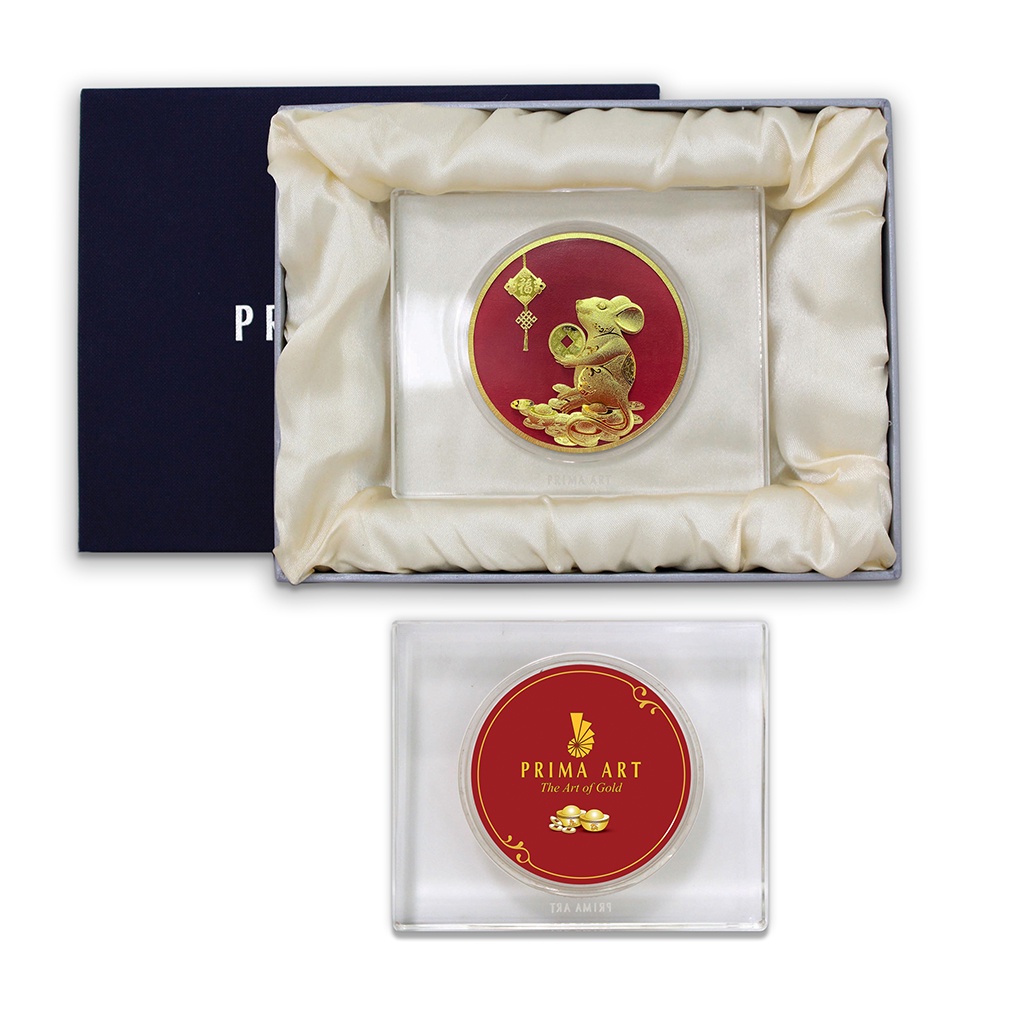 Ảnh Quà Tặng Mỹ Nghệ Phủ Vàng 24K ( Chặn Giấy) PRIMA ART - Chuột may mắn Size 10x12cm - DGS-0029-06 1