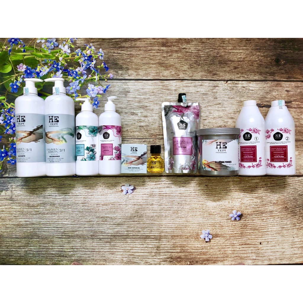[Thanh lý][Hetepi] Bộ dầu gội xả HE TEPI Collagen Keratin siêu mượt phục hồi tóc 3 in 1 500ml