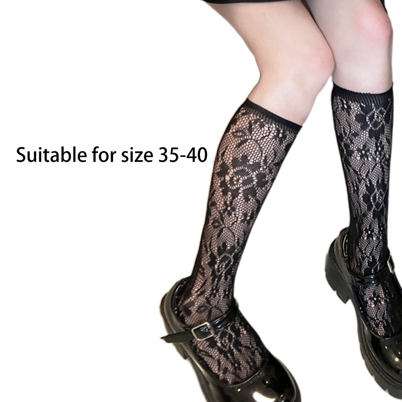 Tất bắp chân ren lưới hoa phong cách Gothic Nhật Bản đáng yêu cho nữ