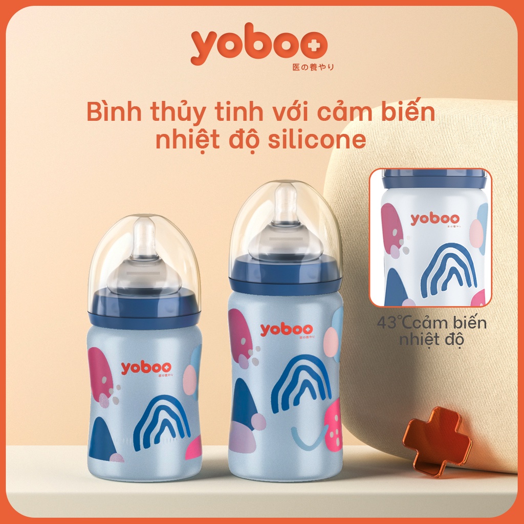 Mô tả Bình sữa thủy tinh cổ rộng Yoboo YB-0043/0044 bọc silicon cảm biến nhiệt - Chính hãng - 1