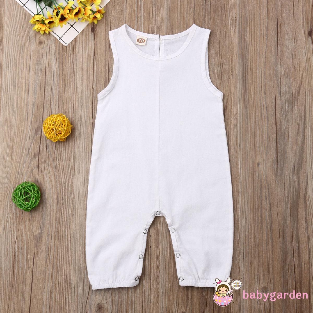Bộ áo liền quần kiểu sát nách màu trơn xinh xắn cho bé
