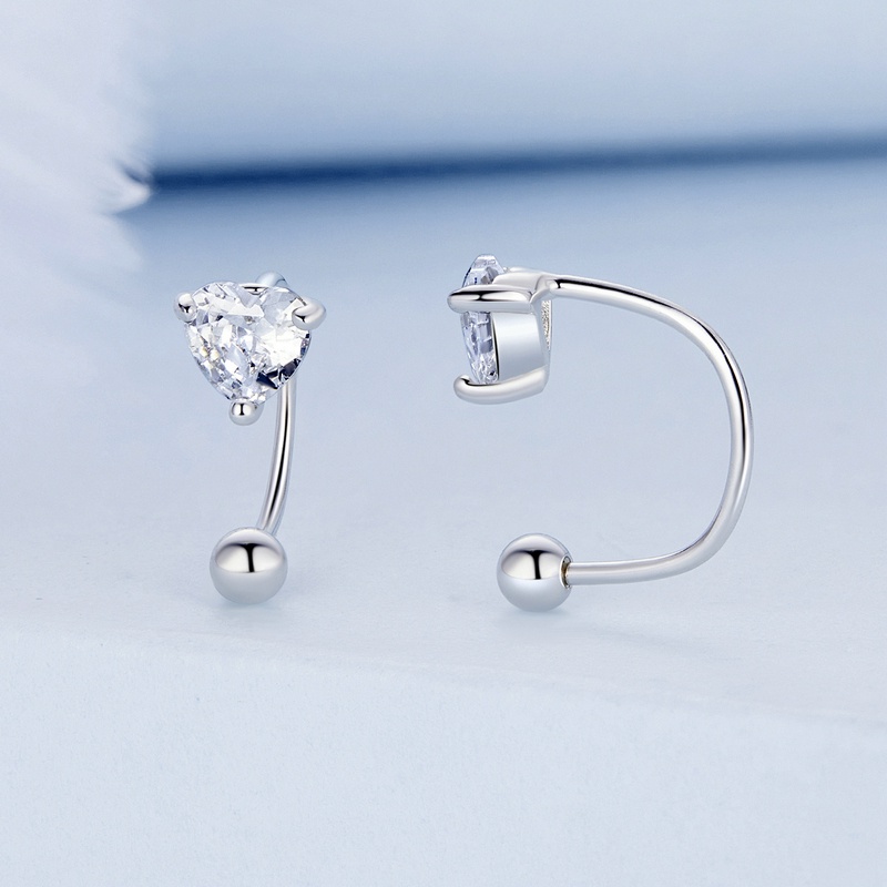 BAMOER Bông Tai bạc 925 Hình Trái Tim Đính Đá zircon Thời Trang Cho Nữ