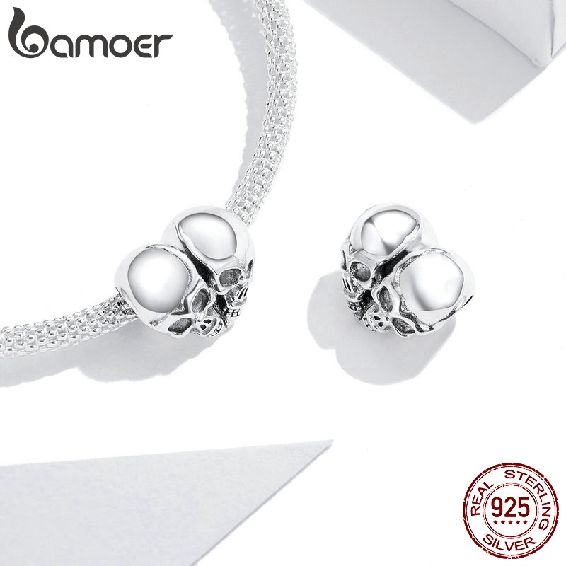 Hạt charm BAMOER SCC1519 bằng bạc 925 hình trái tim kiểu đầu lâu phong cách punk thời trang cá tính