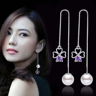 Bông tai dài cỏ 4 lá tím BHBT224