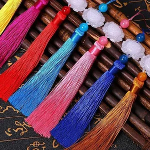 Ngọc trắng sen nút thắt Trung Quốc, tua rua trang trí túi/tai/dấu trang