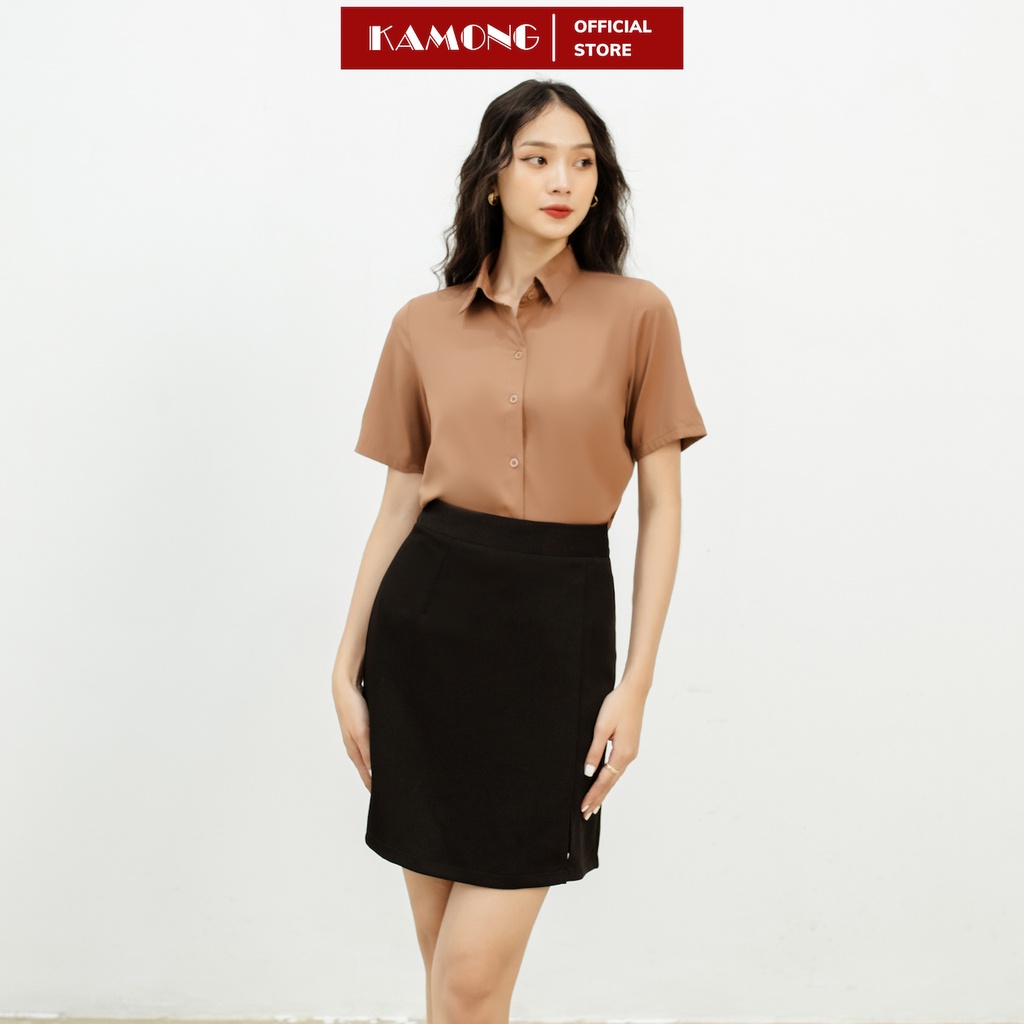 Ảnh Áo sơ mi nữ tay ngắn công sở KAMONG kiểu dáng cơ bản vải lụa sang trọng A146 4