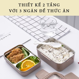 (kèm túi cách nhiệt) Hộp Đựng Cơm Văn Phòng giữ nhiệt 2 tầng 3 ngăn ruột inox 304 không rỉ cao cấp