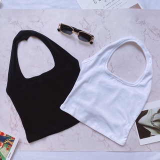 ( hàng có sẵn) Áo croptop cổ yếm thun gân hở lưng