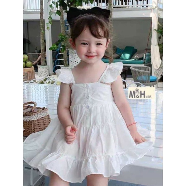 Váy đầm xinh cánh tiên bé gái 1-4 tuổi nhiều tầng màu trắng, hồng phấn, cam đất cotton mềm mát dáng A xòe