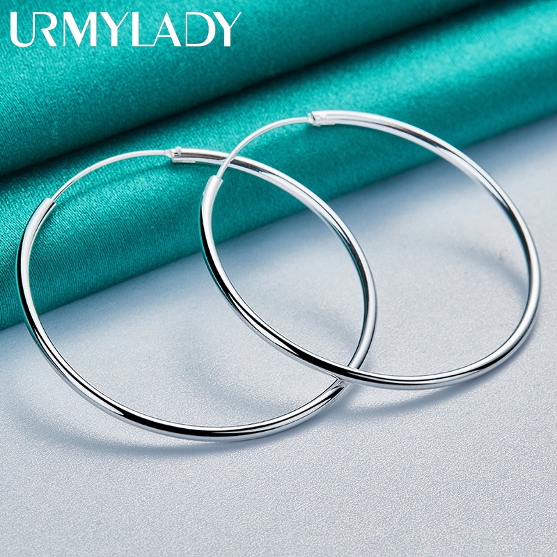Urmylady Bạc 925 Mịn 35mm Vòng Tròn Bông Tai Nữ Thời Trang Cưới Đính Hôn Quyến Rũ Trang Sức