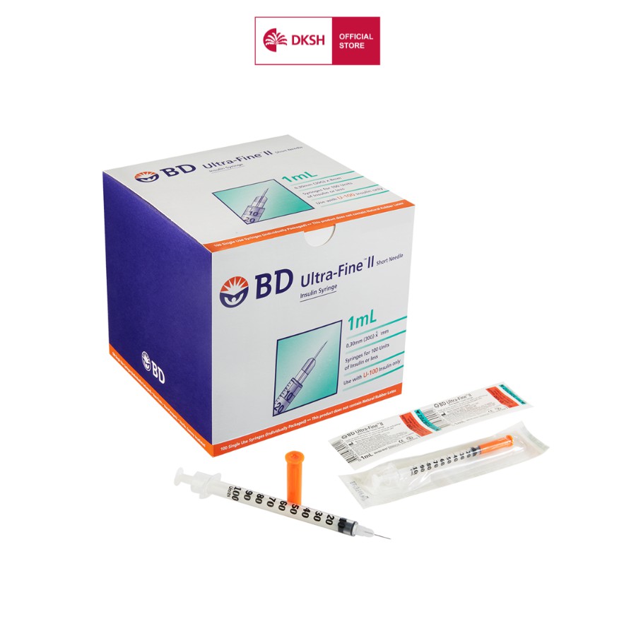 Bơm tiêm insulin Becton Dickinson Ultra-Fine™ 6mm, 1cc 31G dành cho người điều trị tiểu đường, hộp 100 cây