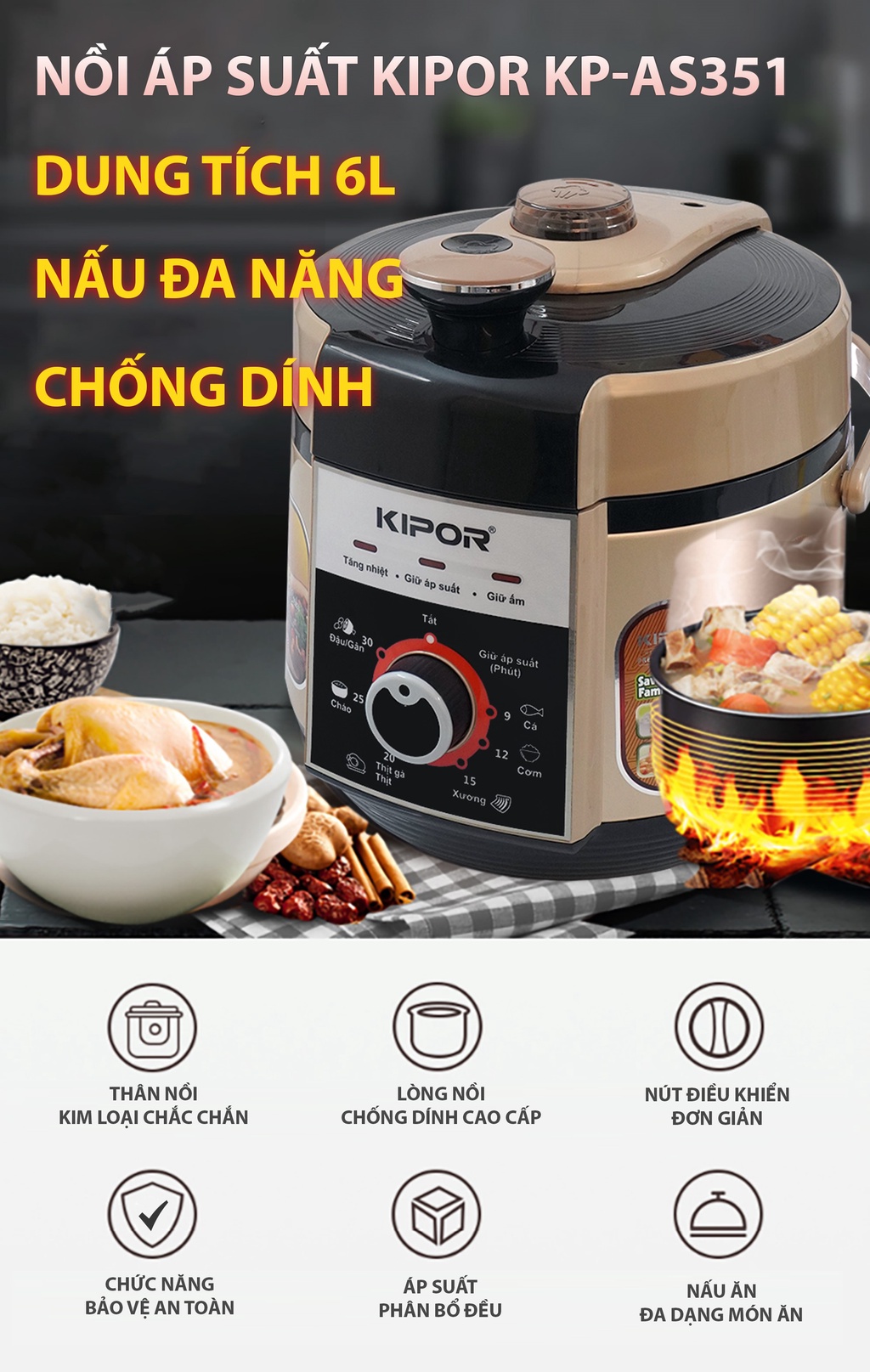 Nồi áp suất điện KIPOR KP-AS351-6L