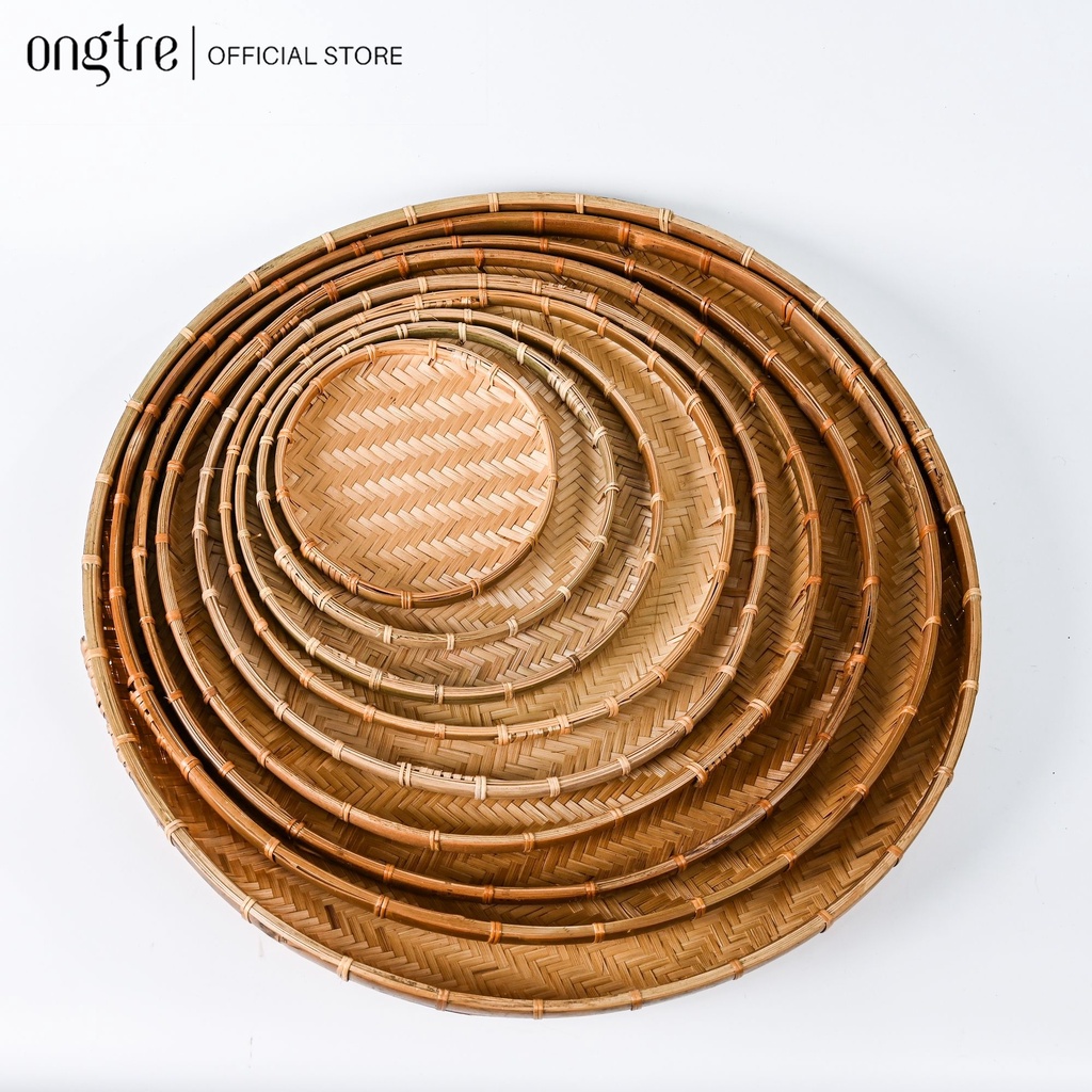 Mẹt Tre ONGTRE Nhiều Kích Thước 18-60cm - Mẹt Tre Đan Tròn, Viền Đỏ, Viền Mây, Decor, Đựng Bánh, Trái Cây, Thực Phẩm