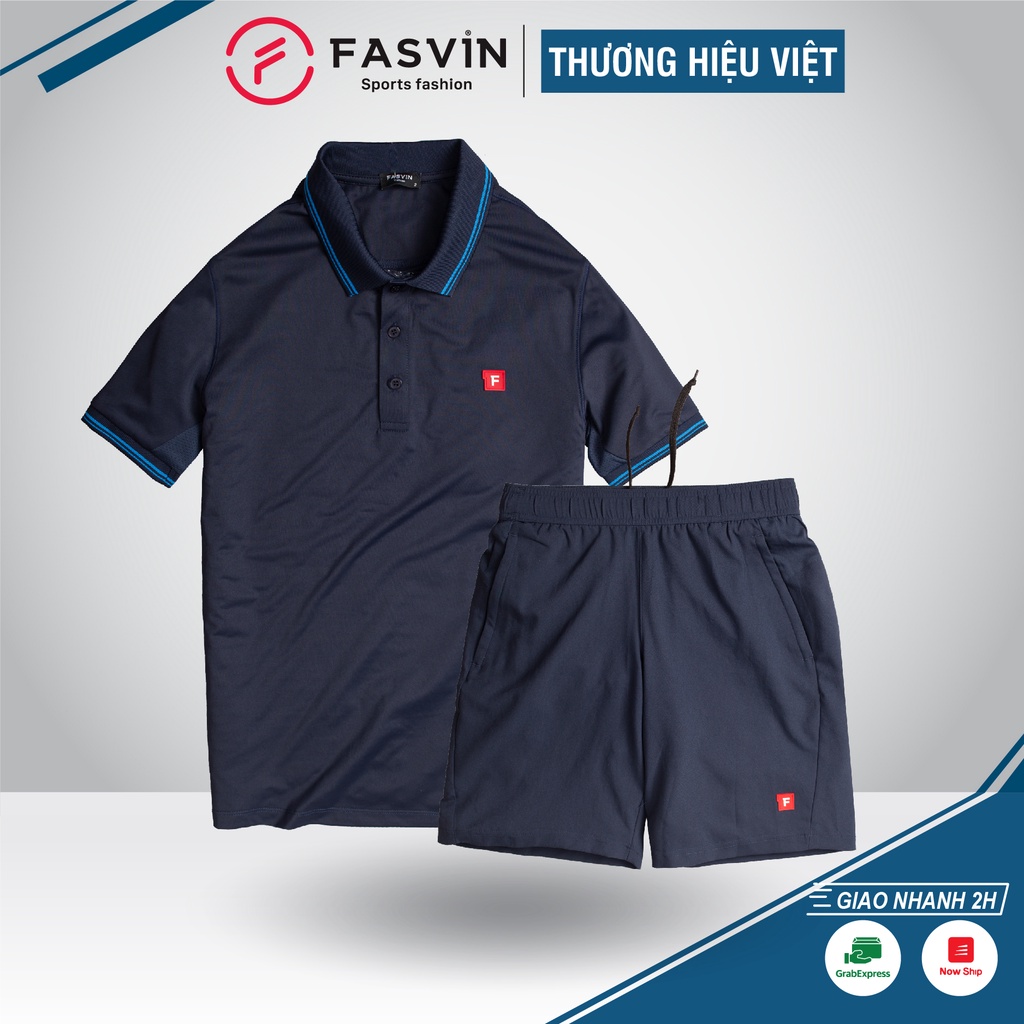 Bộ quần áo thể thao nam Fasvin AB20274.HN cộc tay cổ bẻ vải mềm nhẹ co giãn tốt