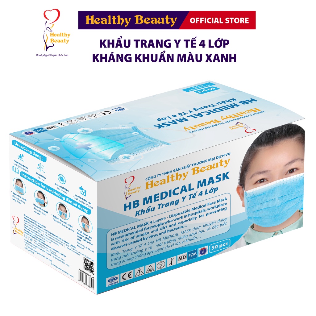 Ảnh Khẩu Trang Y Tế Kháng Khuẩn HB Medical Mask Cao Cấp Healthy Beauty 1 Hộp 50 cái 2