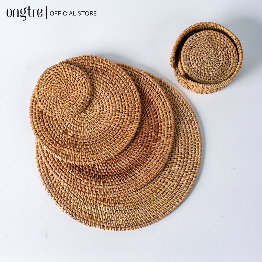 Lót Ly Mây Đan ONGTRE Tròn & Vuông 8-10cm - Đế Lót Cốc Thủ Công, Lót Ly Decor, Coaster Mây Tự Nhiên